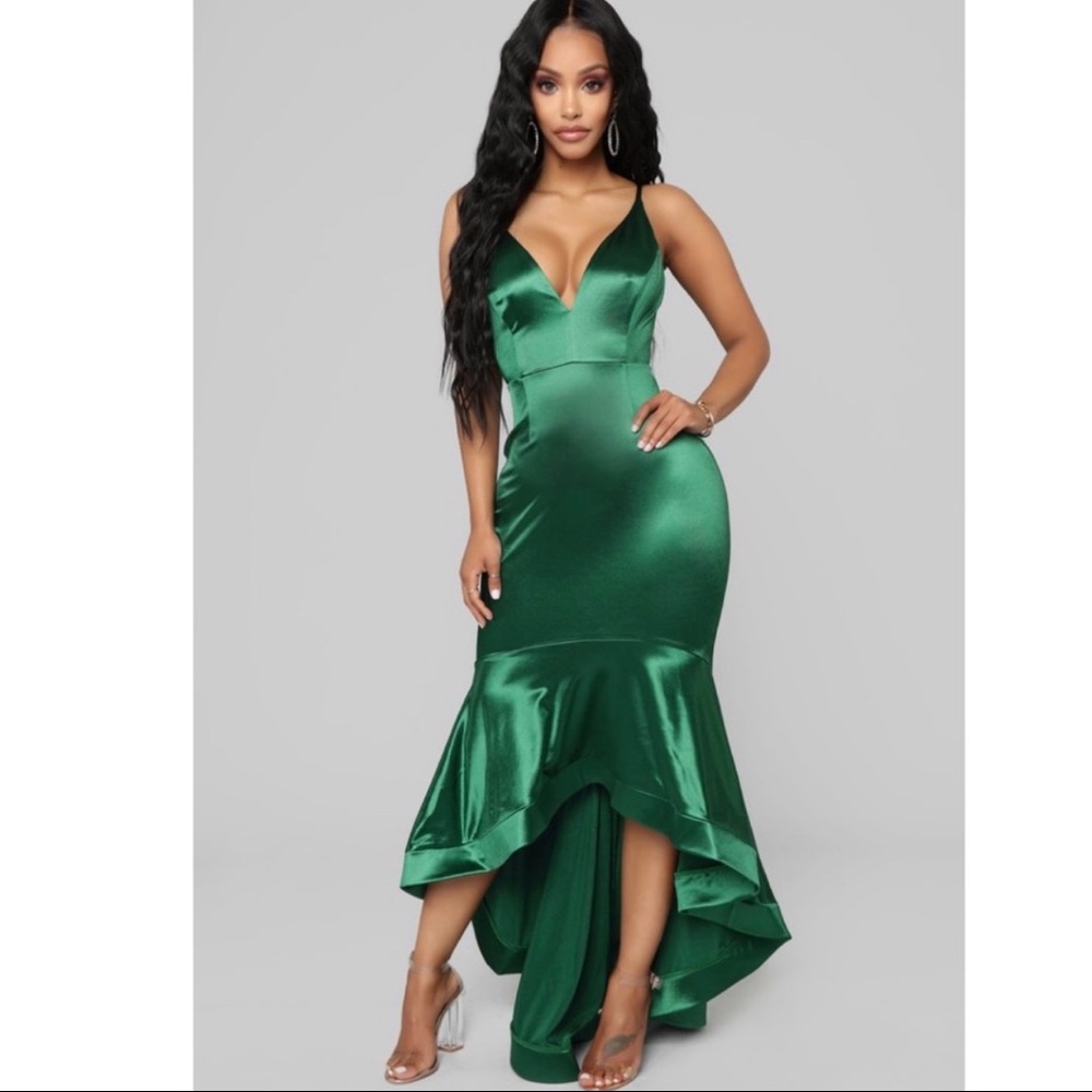 Women's Satin Mermaid Dress , Maxi Green XS